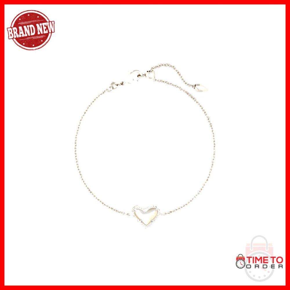 Rhodium-Plated Brass Link Chain Bracelet With Mother Of Pearl Heart